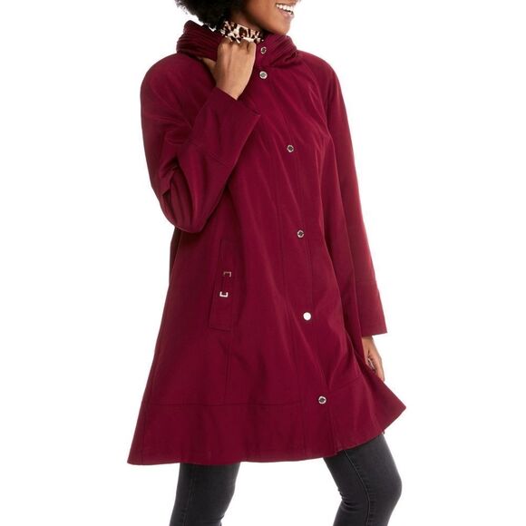 New! GALLERY Women's Pleated Hood Rain Coat With Removable Liner Red Size Small - Picture 4 of 4